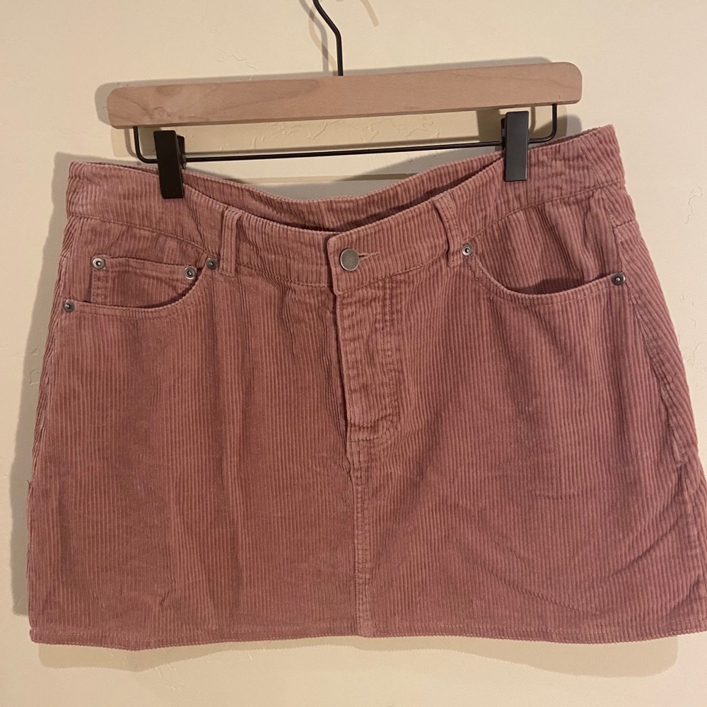 Asos Pink Mauve Corduroy Button Up Mini Skirt 14